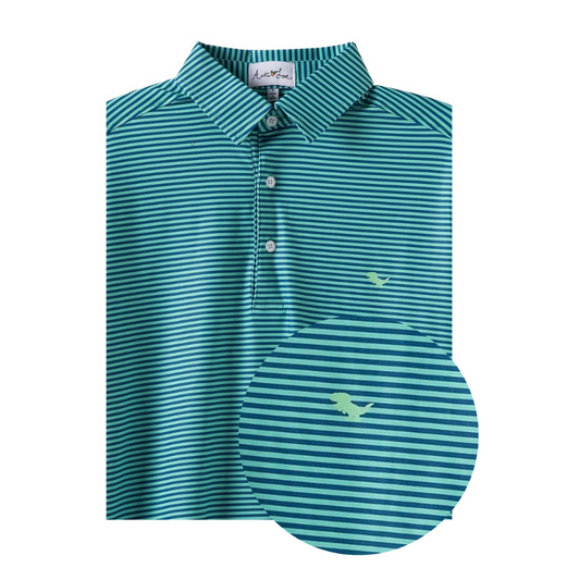 Kid's Sealime & Blue Stripe Performance Polo